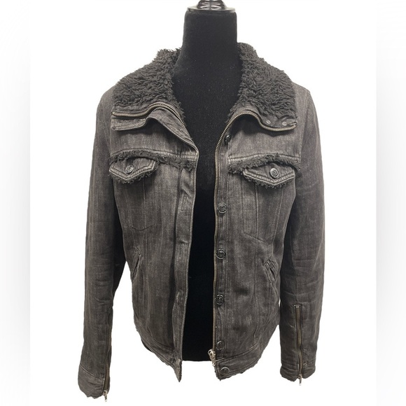 The Kooples Washed Black Jacket with Sherpa Lining size Large